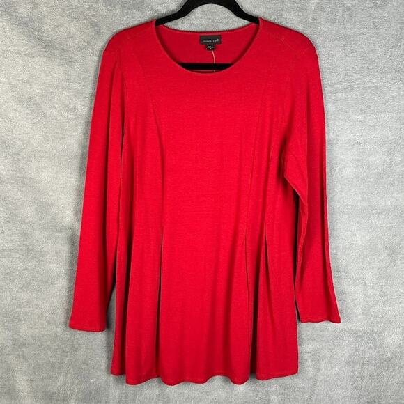 J Jill Top Womens Medium Red Tunic Long Sleeve Stretch Minimalist Comfort Career - Picture 1 of 12